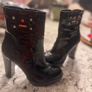 Fendi Glossy Black Heeled Boots ( no box)